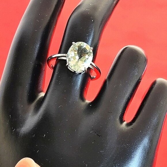 925 Sterling Silver Ring with Natural Green Amethyst 12x10mm - Picture 8 of 11